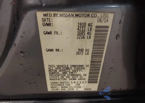 2015 Nissan Altima 2.5 Sl из США, поврежденный, VIN 1N4AL3AP1FC145327